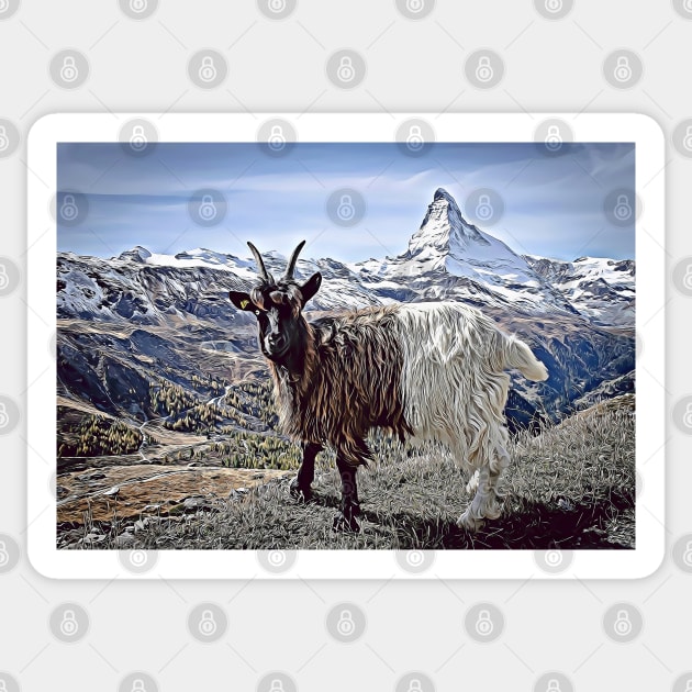 Matterhorn and Goat, Zermatt, Switzerland, Sticker by BokeeLee